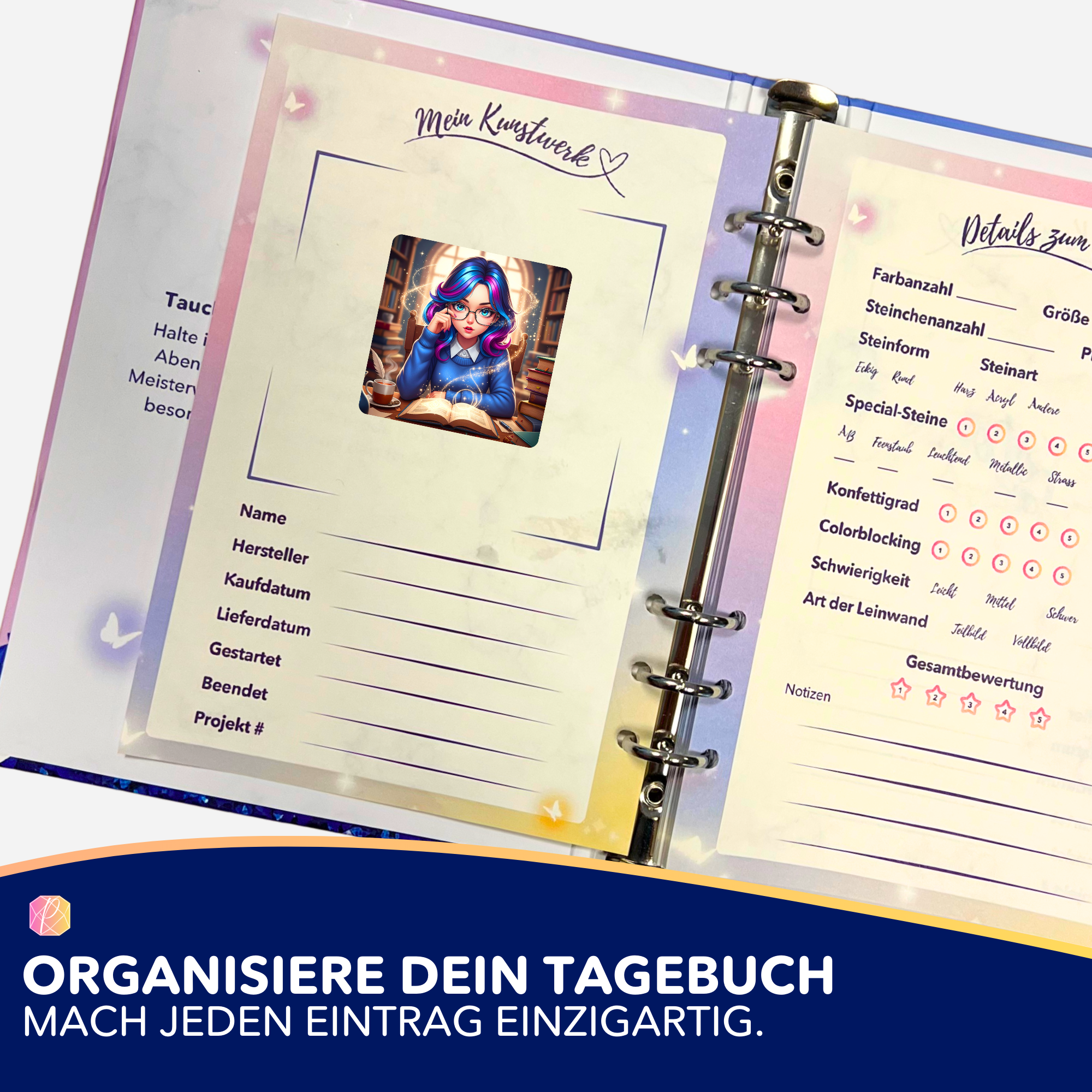 Aufkleber 5er-Set - Diamond Painting 7-Tage Special - Library Girl
