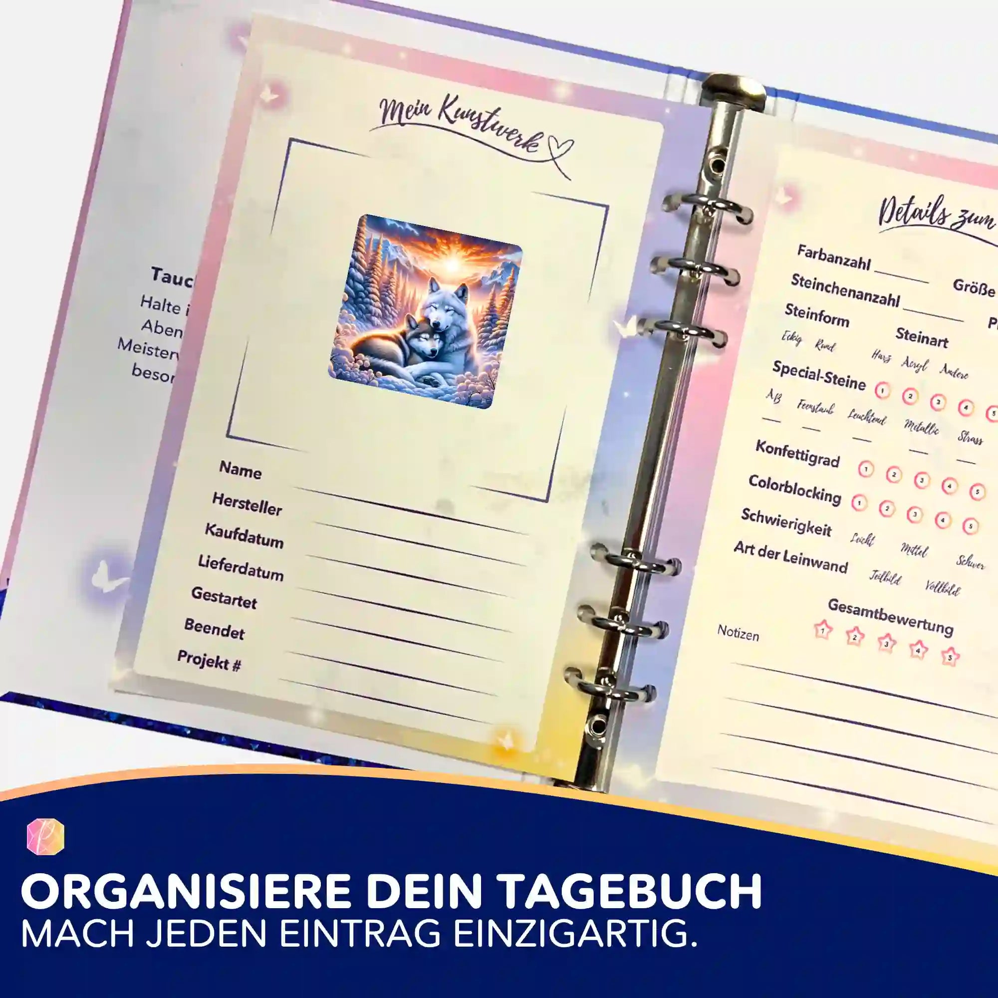 Aufkleber 5er-Set - Wolfliebe im Sonnenaufgang