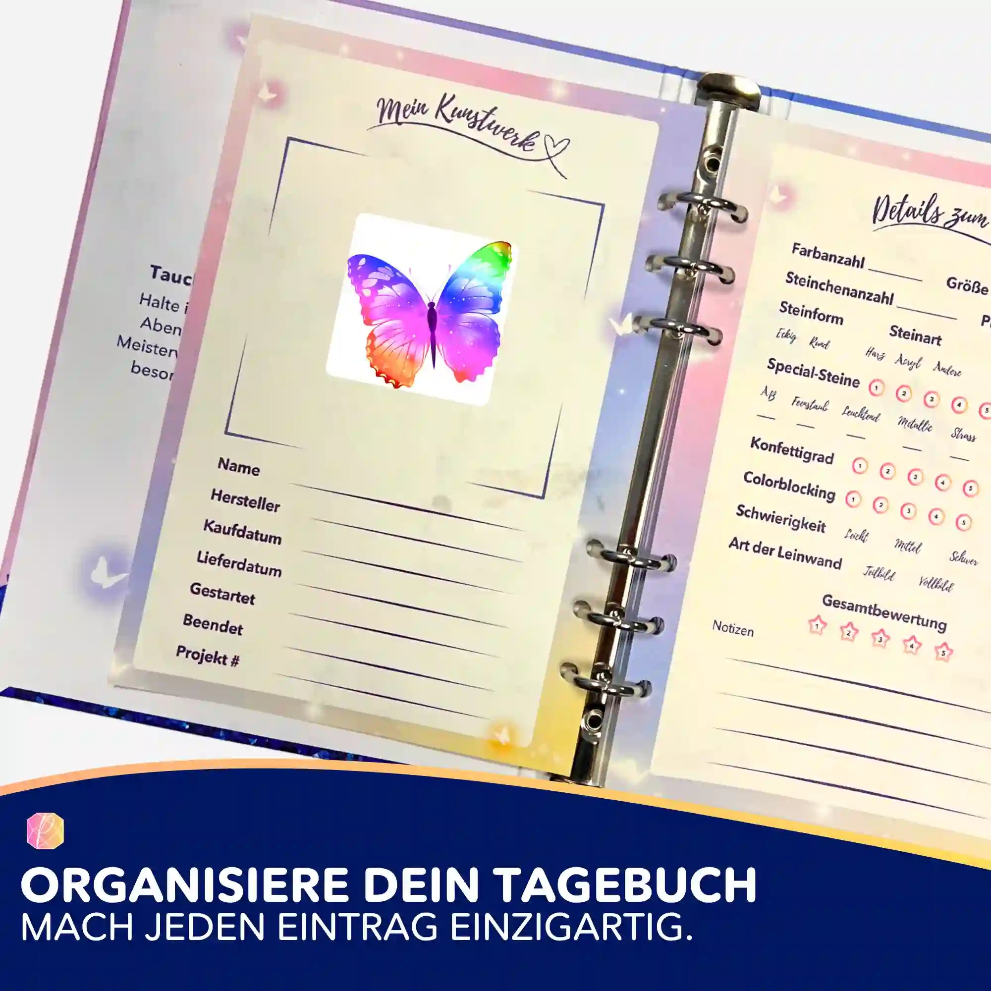 Aufkleber 5er-Set - Farbenfroher Schmetterling