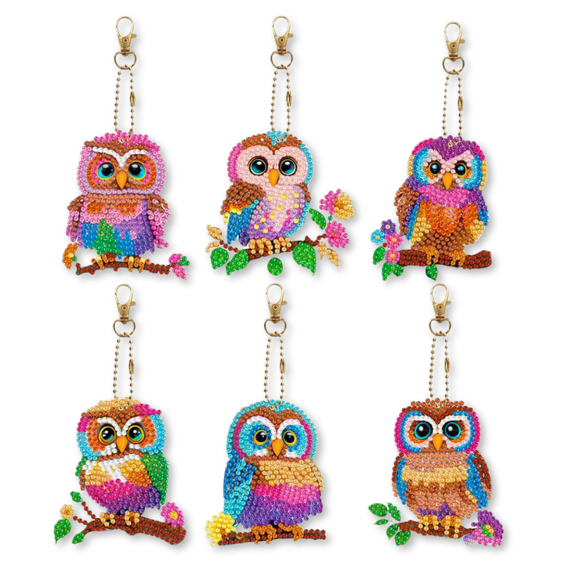 Diamond Painting Schlüsselanhänger - Colorful Owls