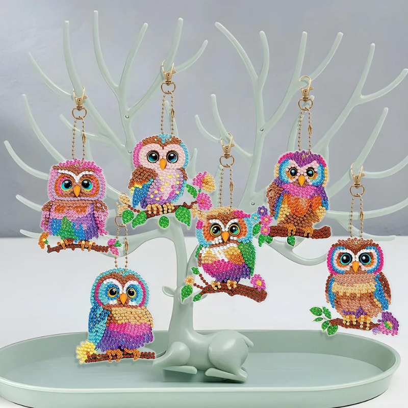 Diamond Painting Schlüsselanhänger - Colorful Owls