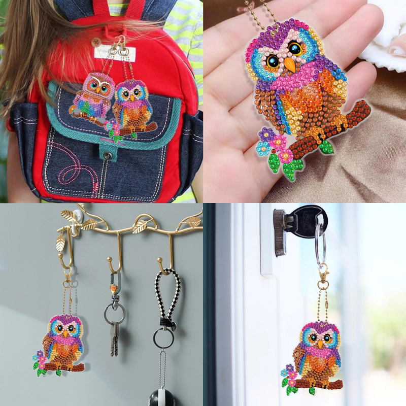 Diamond Painting Schlüsselanhänger - Colorful Owls