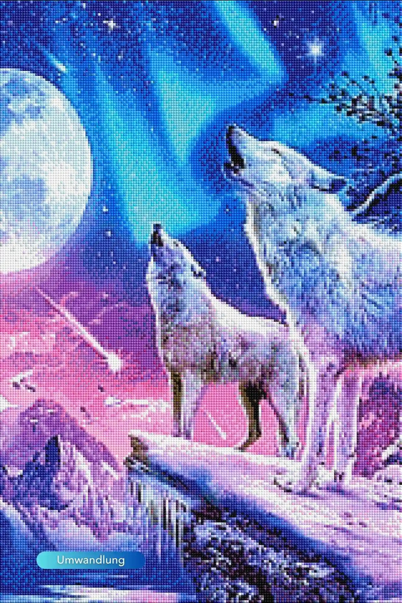 Diamond Painting Leuchtbild Special - Weiße Wölfe im Winterland
