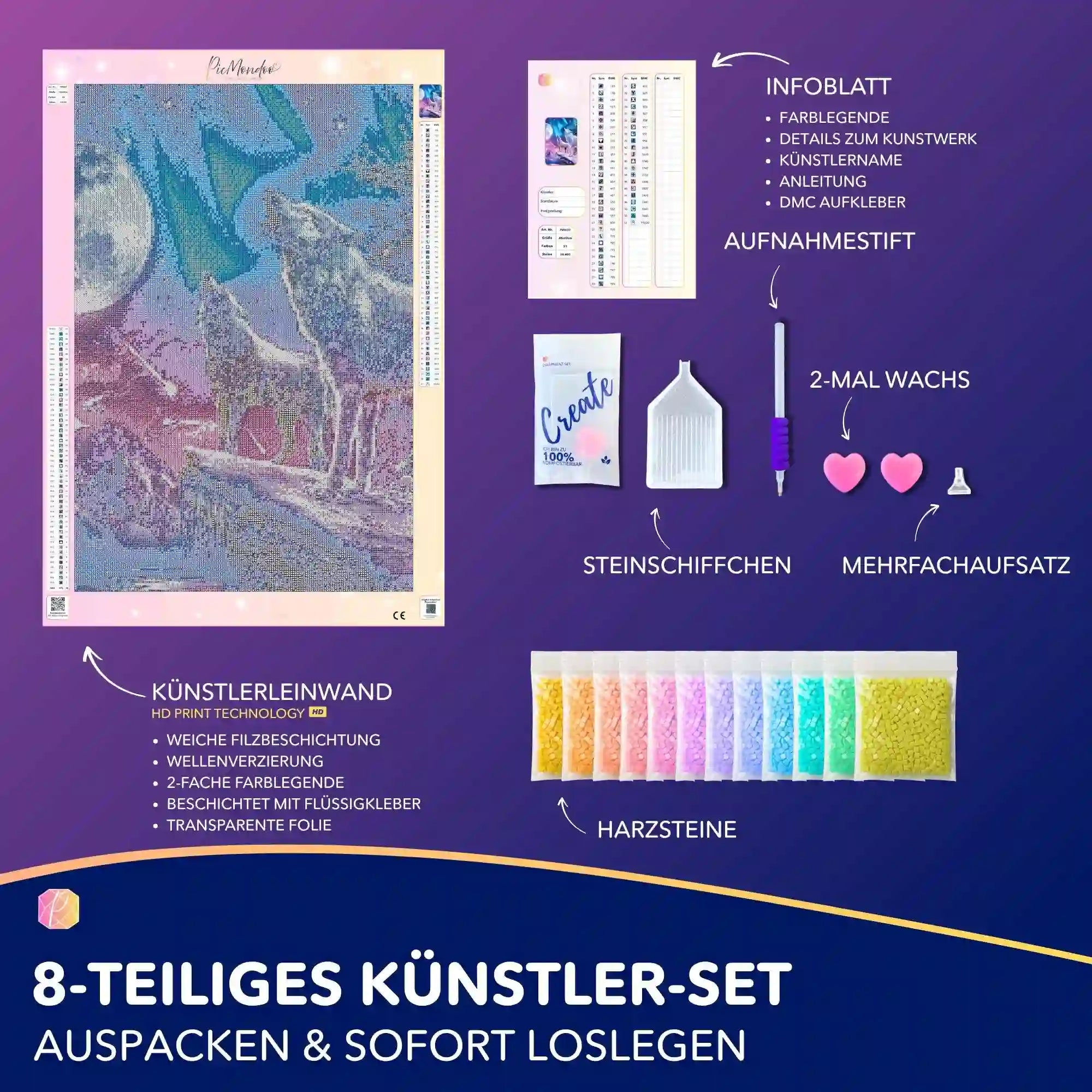 Diamond Painting Leuchtbild Special - Weiße Wölfe im Winterland