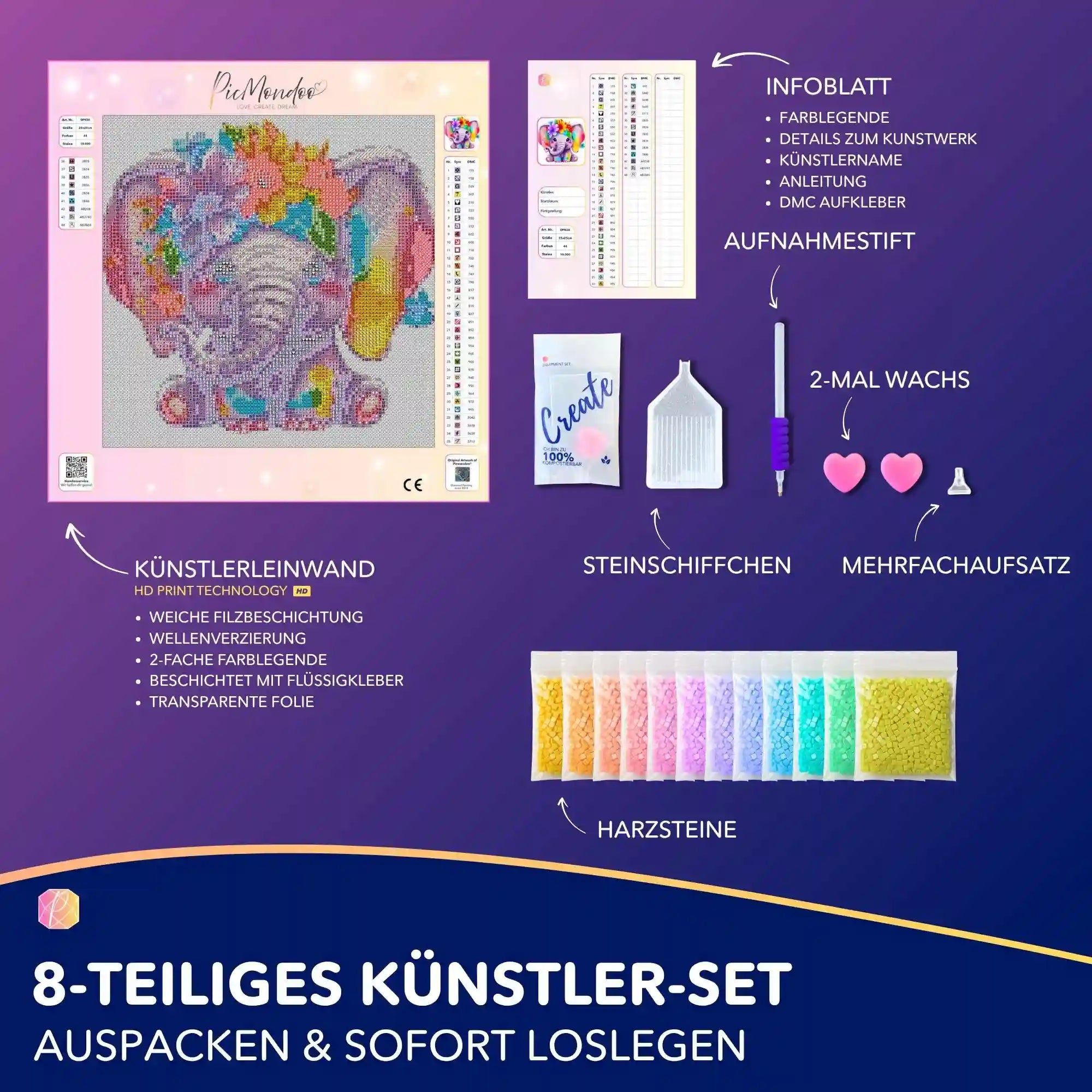 Diamond Painting Kids - Der kleine Blumenelefant