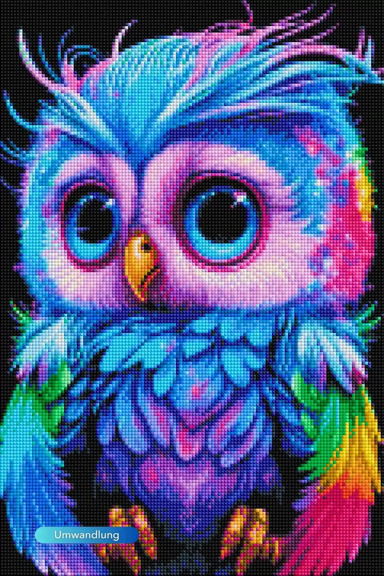 Diamond Painting - Kleine bunte Eule im Rausch der Farben