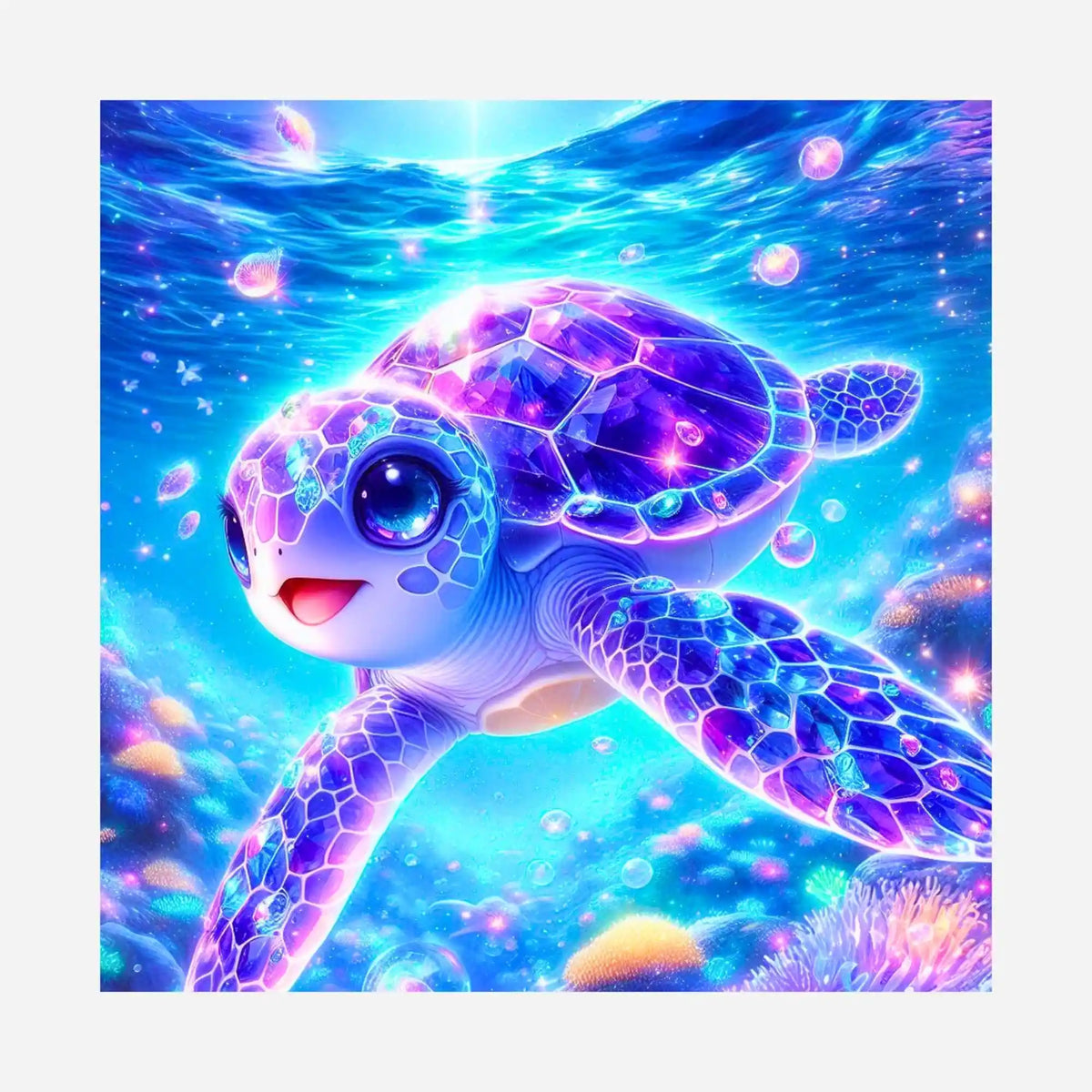 Diamond Painting Silikonpapier Sternenschildi: Niedliche Schildkröte mit lila Kristallpanzer im Ozean
