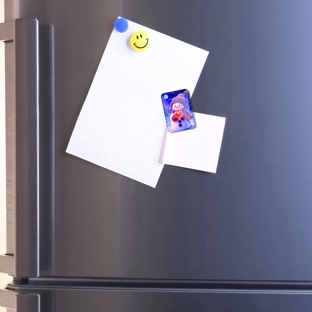 Diamond Painting Cover Minder Winterherz mit Schneemann-Motiv als praktischer Magnet am Kühlschrank