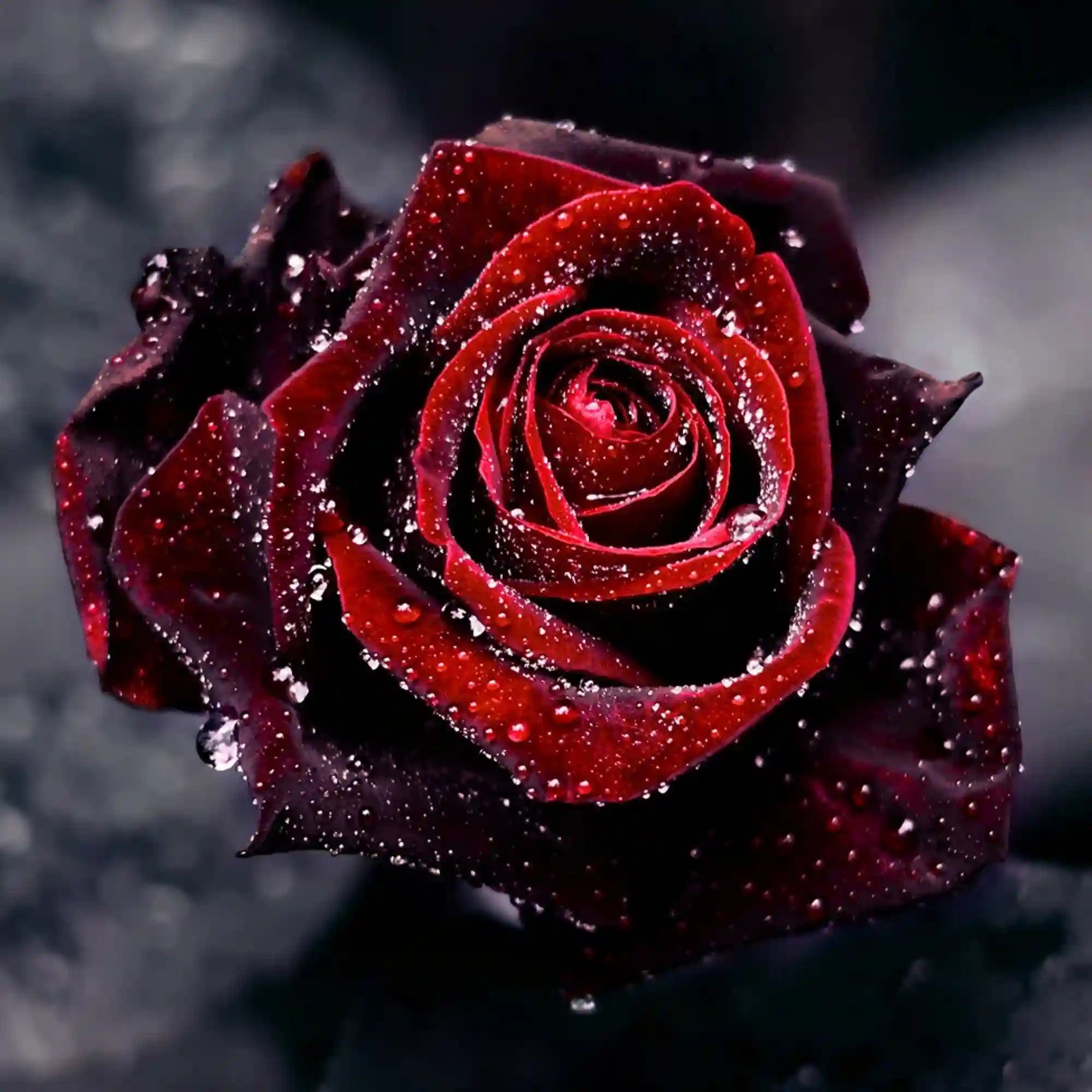 Diamond Painting - Rote Rose im Morgentau