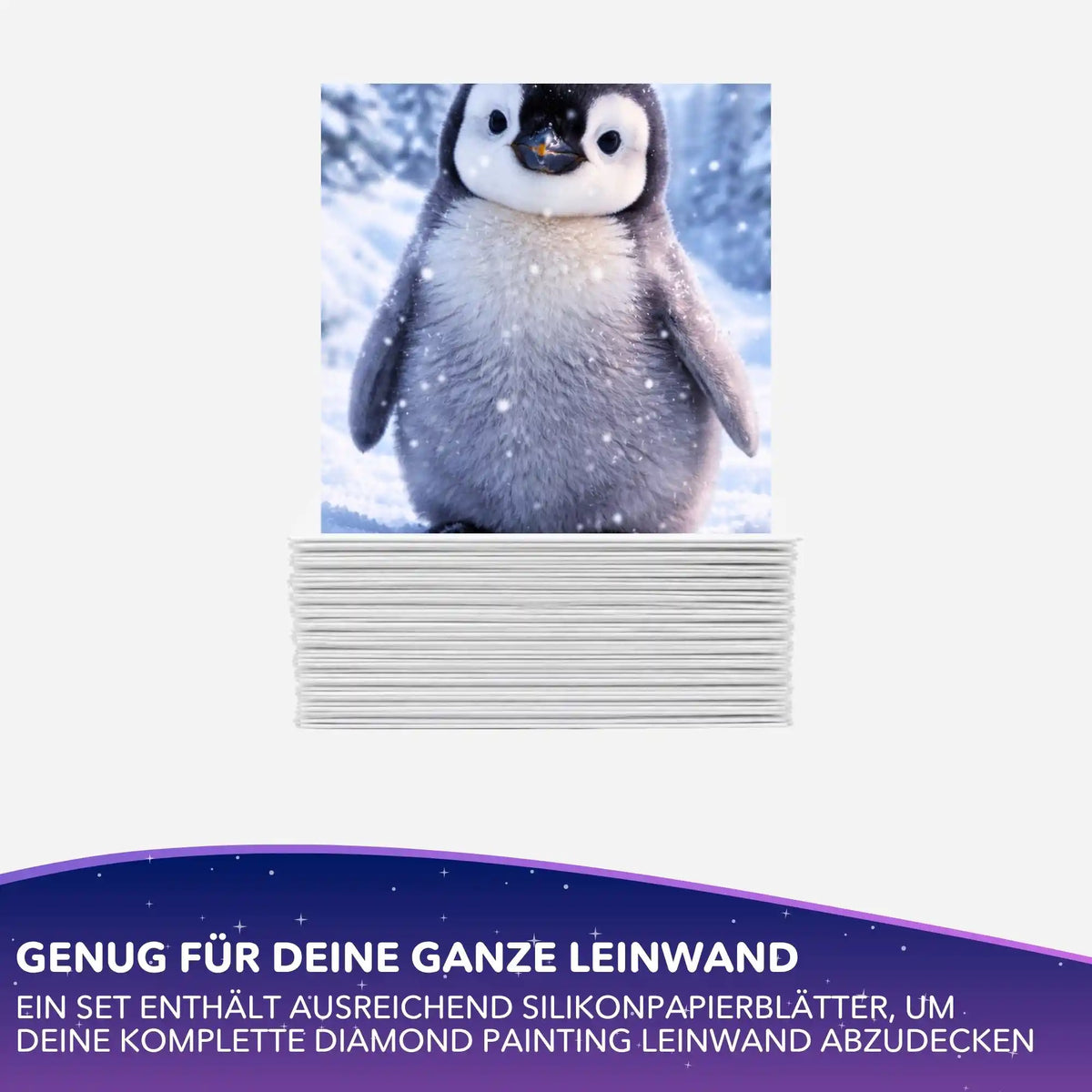 Silikonpapier Set Winterpieps für Diamond Painting: Stapel Trennpapier mit Pinguin-Motiv im Schnee von Picmondoo.