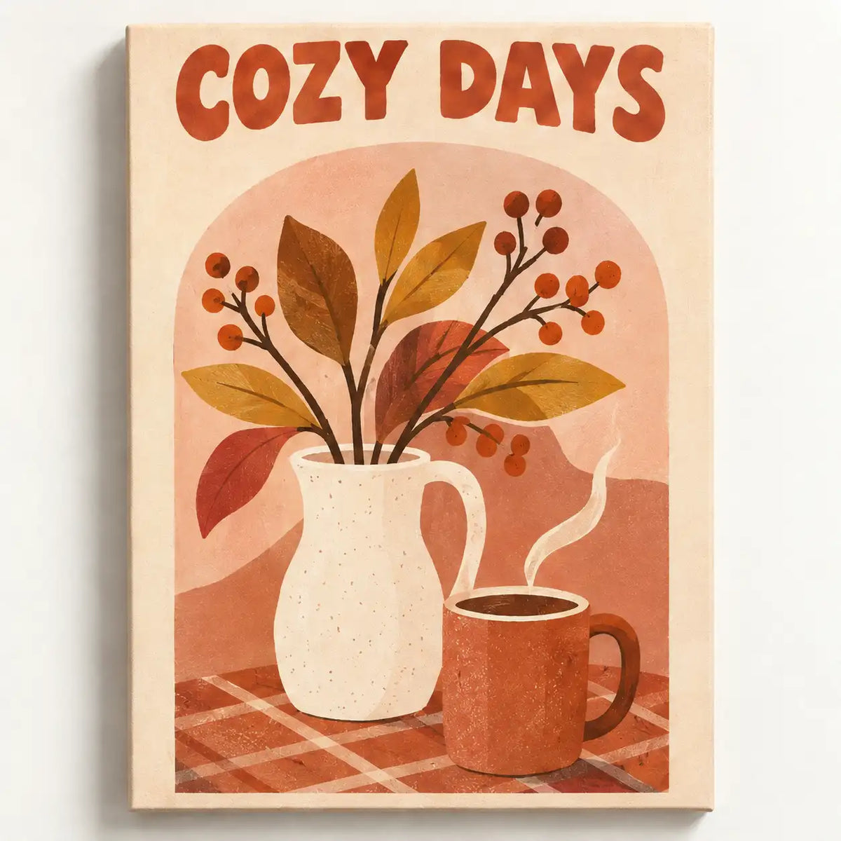 Malen nach Zahlen Cozy Days: Herbstblätter und Beeren in cremeweißer Vase, dampfende Kaffeetasse auf karierter Decke