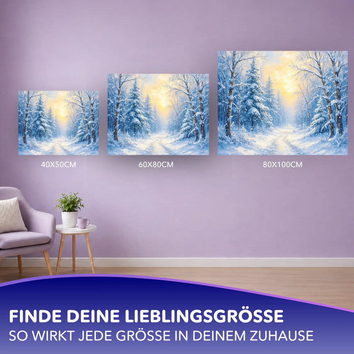 Malen nach Zahlen für Erwachsene Motiv Zauber des Winters in drei verschiedenen Leinwandgrößen zur Größenauswahl