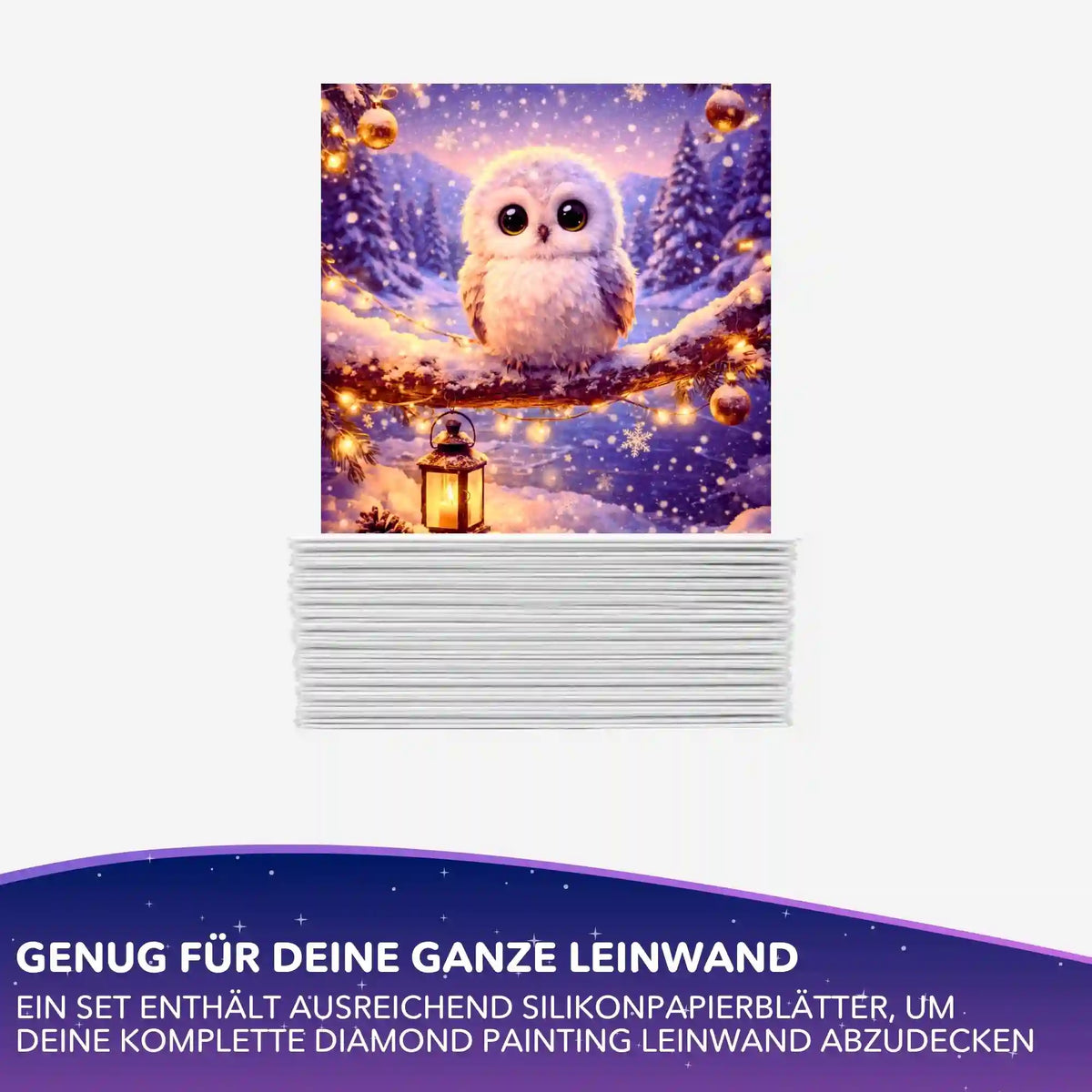 Picmondoo Silikonpapier-Set 10x10 cm für Diamond Painting mit winterlichem Eulen-Motiv