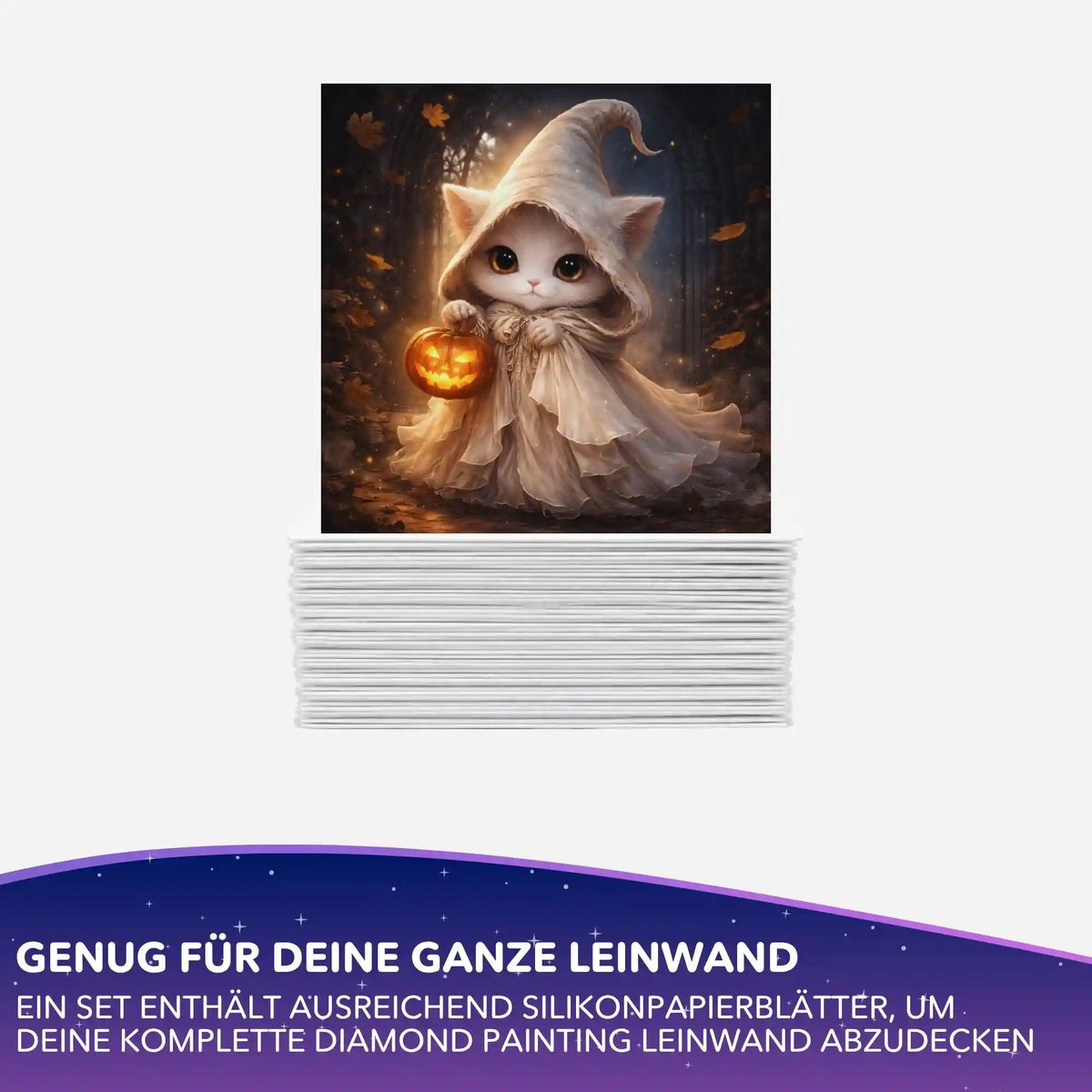 Silikonpapier-Set für Diamond Painting mit süßem Halloween-Katzen-Motiv und Kürbis