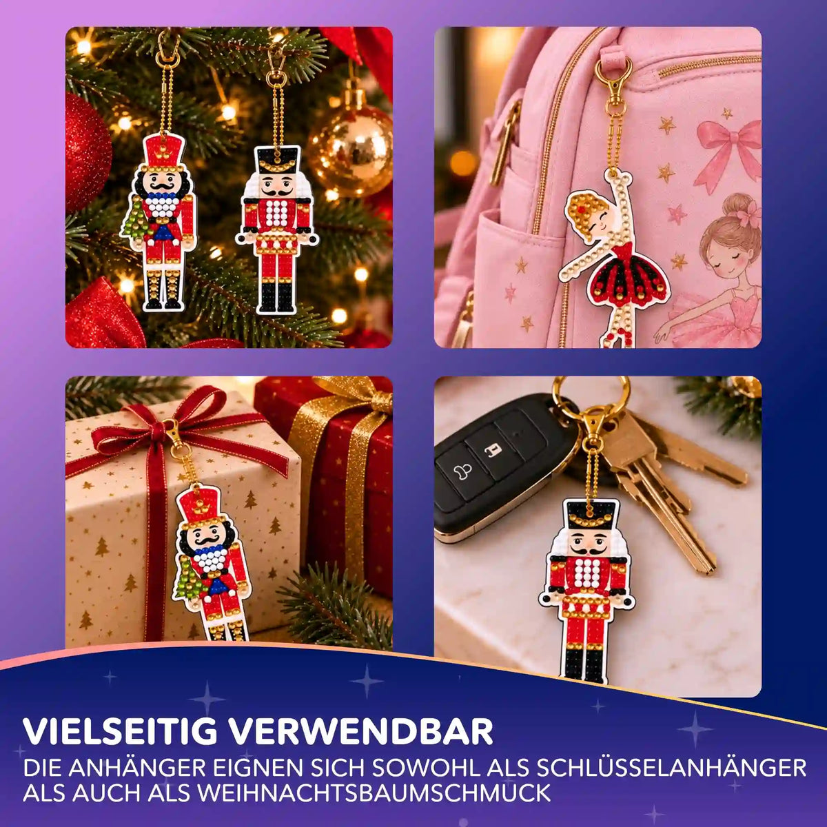 Diamond Painting Schlüsselanhänger Nussknacker als Weihnachtsbaumschmuck, Taschen- und Schlüsselanhänger