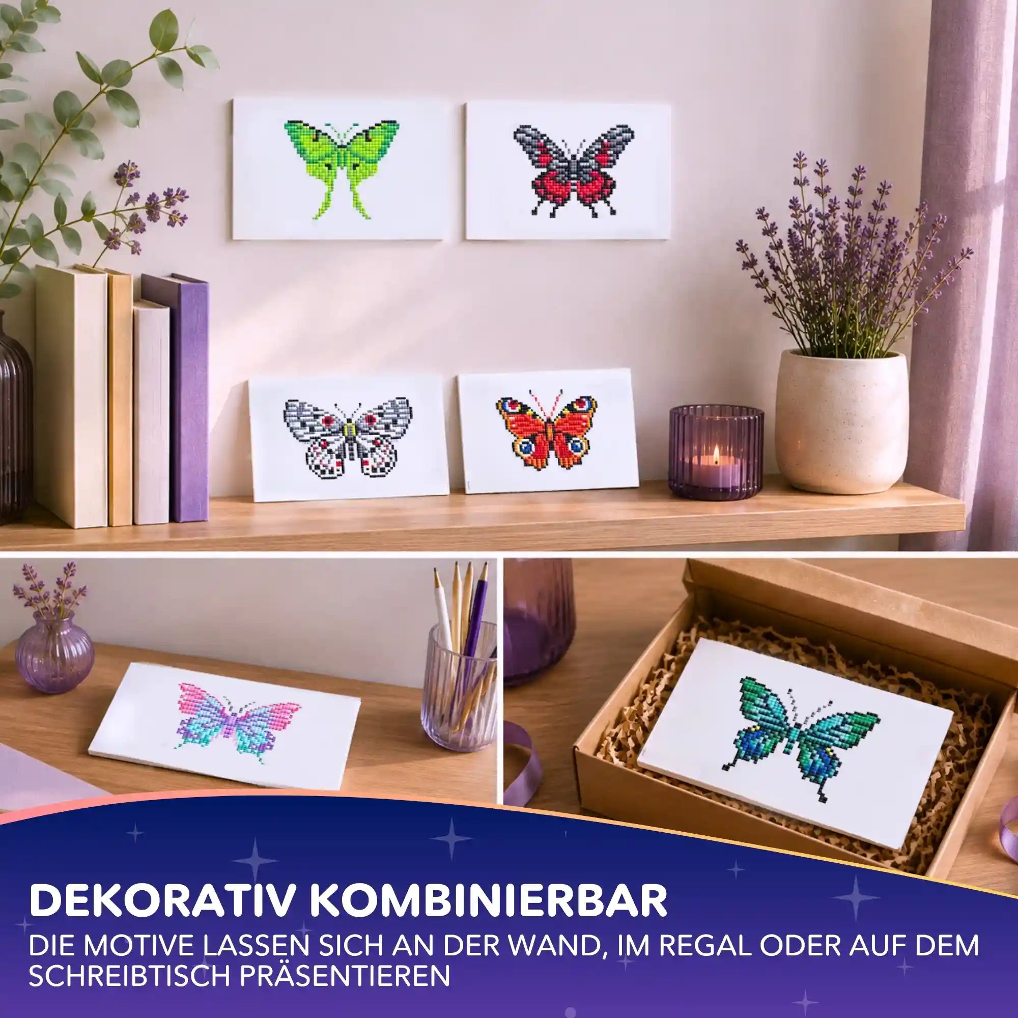 Mini Diamond Painting Schmetterlinge als dekorative DIY-Wandkunst und kleine Bastelsets auf Leinwand