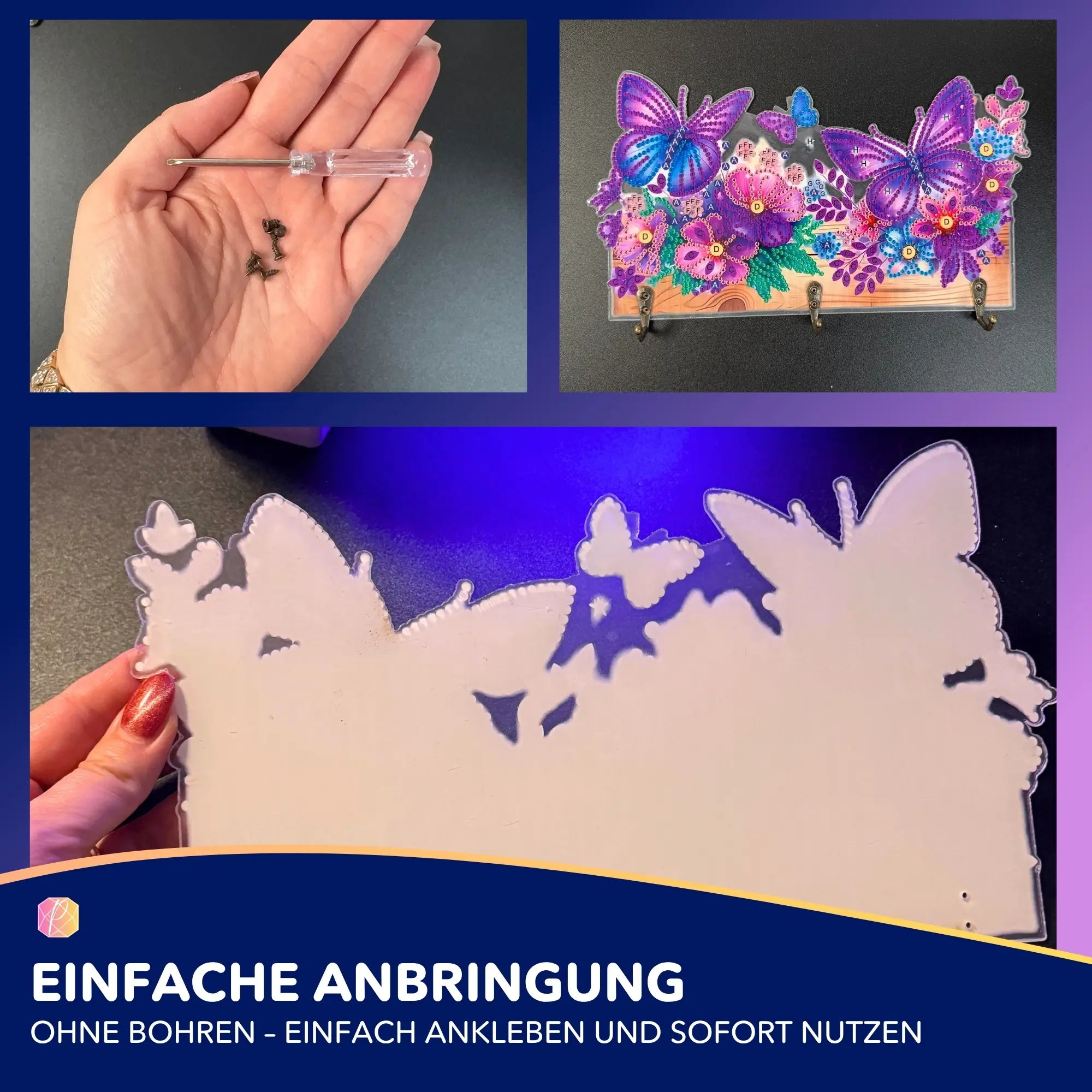 Diamond Painting Schlüsselbrett Schmterrlinge