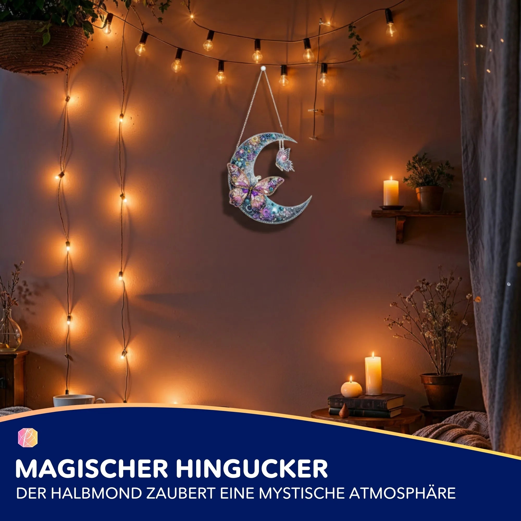 Diamond Painting Aufhänger - Halbmond mit Schmetterlingen