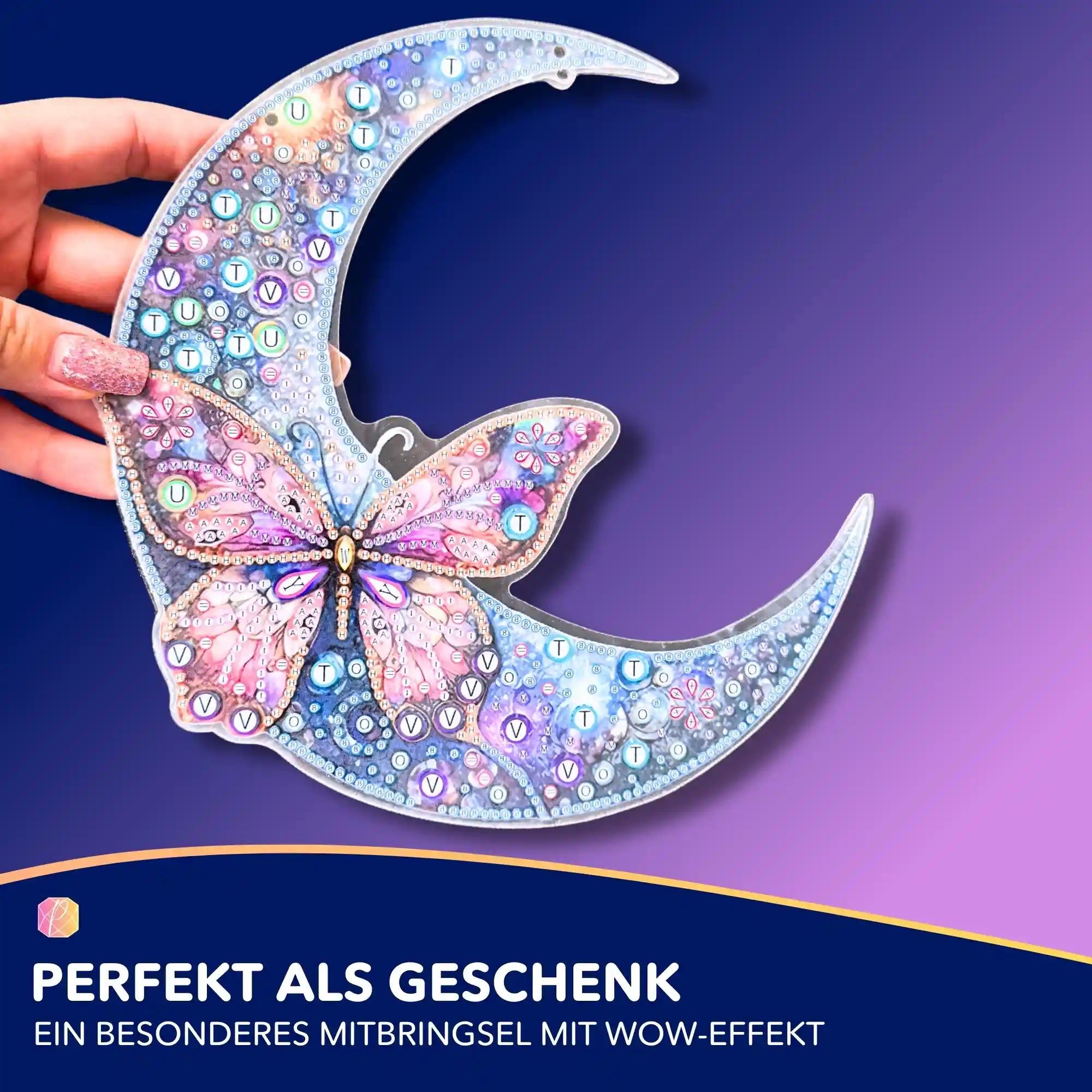 Diamond Painting Aufhänger - Halbmond mit Schmetterlingen