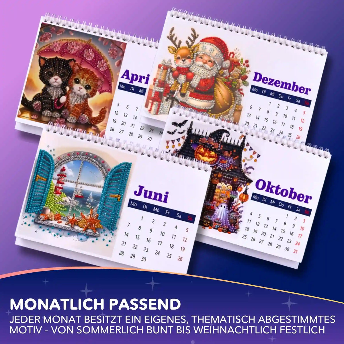 Diamond Painting Kalender 2027 mit bunten Motiven und Glitzersteinen als kreative Geschenkidee für DIY-Fans