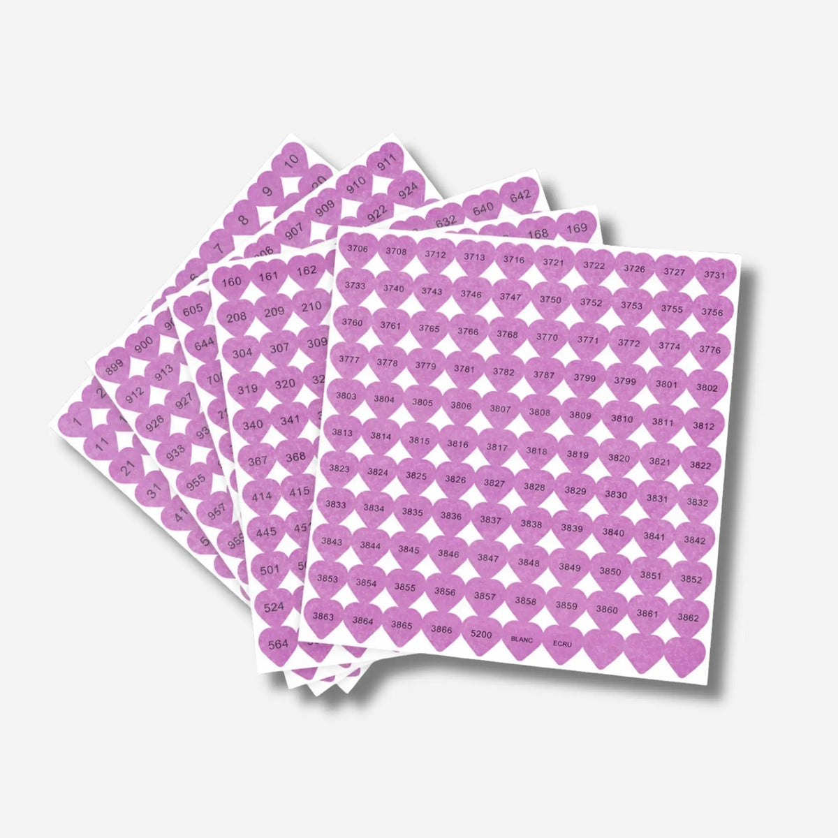 Lila Herz-Sticker mit DMC-Codes zur Beschriftung von Diamond Painting Aufbewahrungsboxen