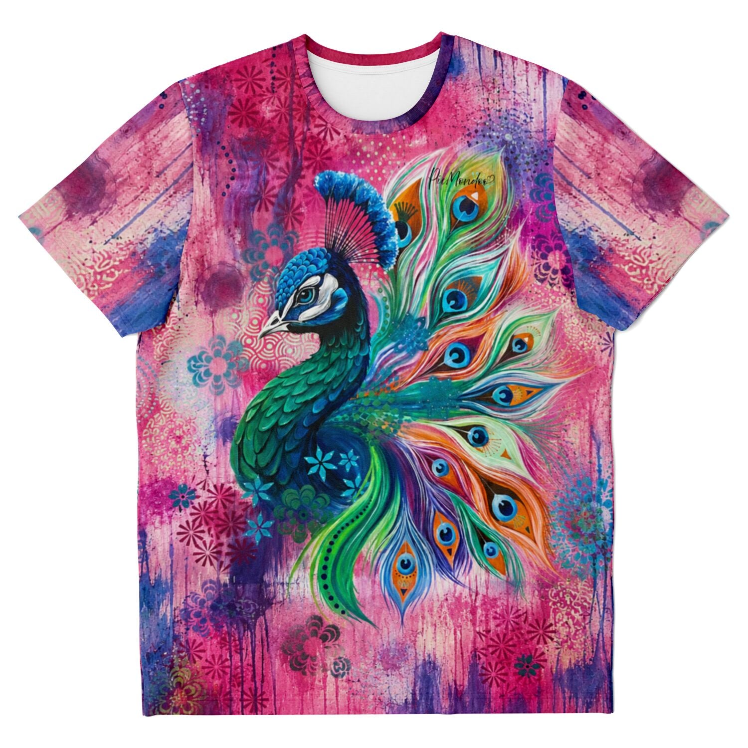 T-Shirt Majestät der Farben mit Pfau-Motiv im Stil von Diamond Painting und Malen nach Zahlen Kunstwerken