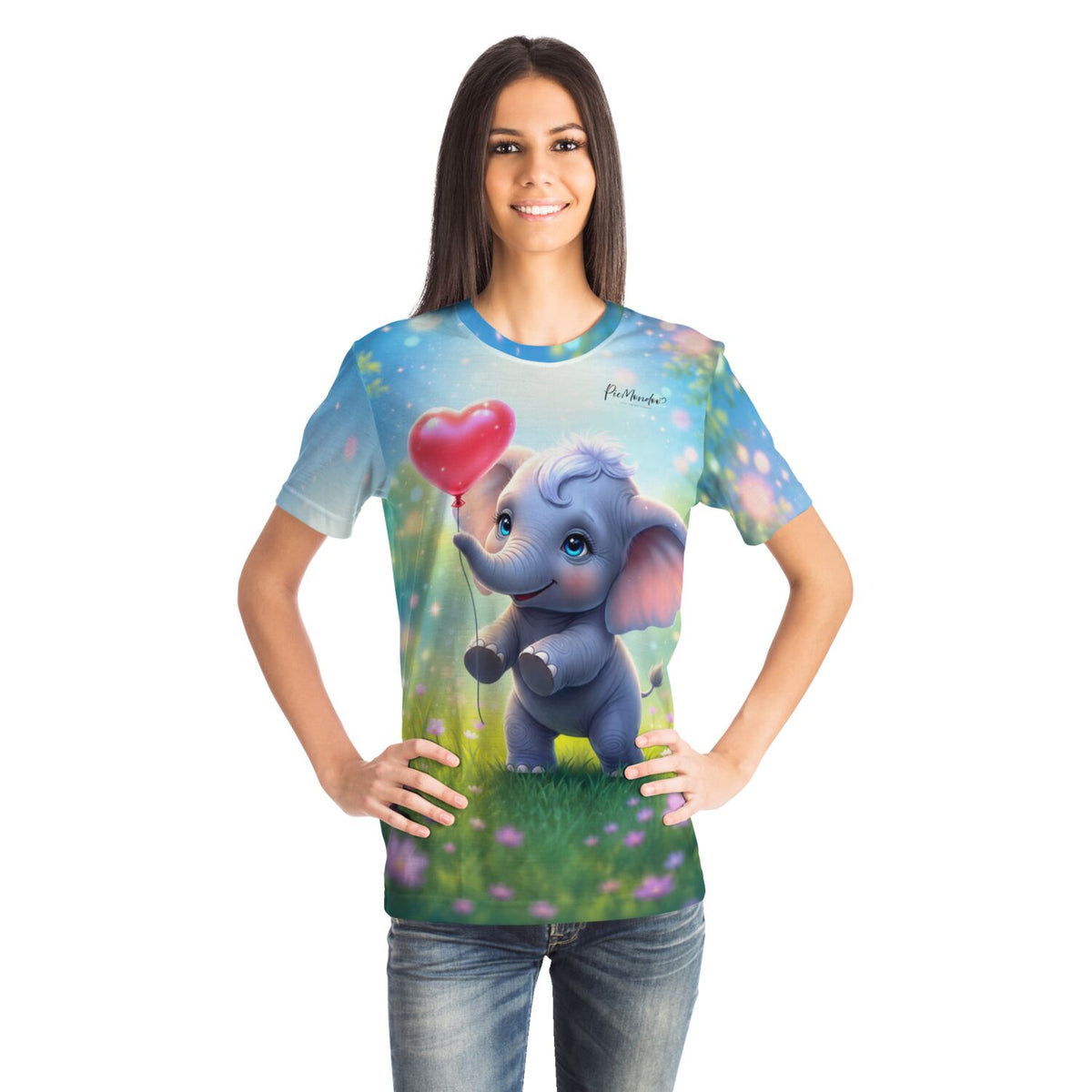 Frau trägt Dreamer T-Shirt mit süßem Elefanten-Motiv, das den beliebten Diamond Painting und Malen nach Zahlen Stil zeigt.