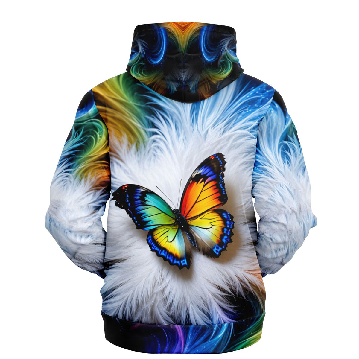 Dreamer Hoodie mit farbenfrohem Schmetterling auf weißem Feder-Motiv, perfekt für Fans von Malen nach Zahlen und Kunst.