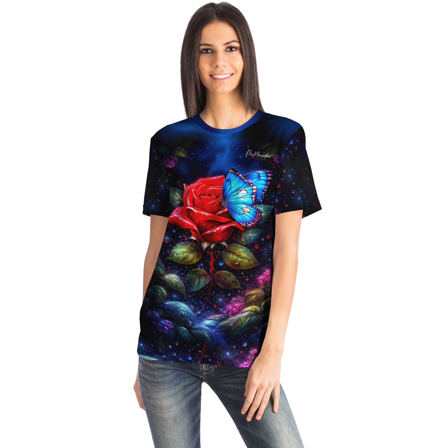 Dreamer T-Shirt - Rote Rose trifft blauen Schmetterling
