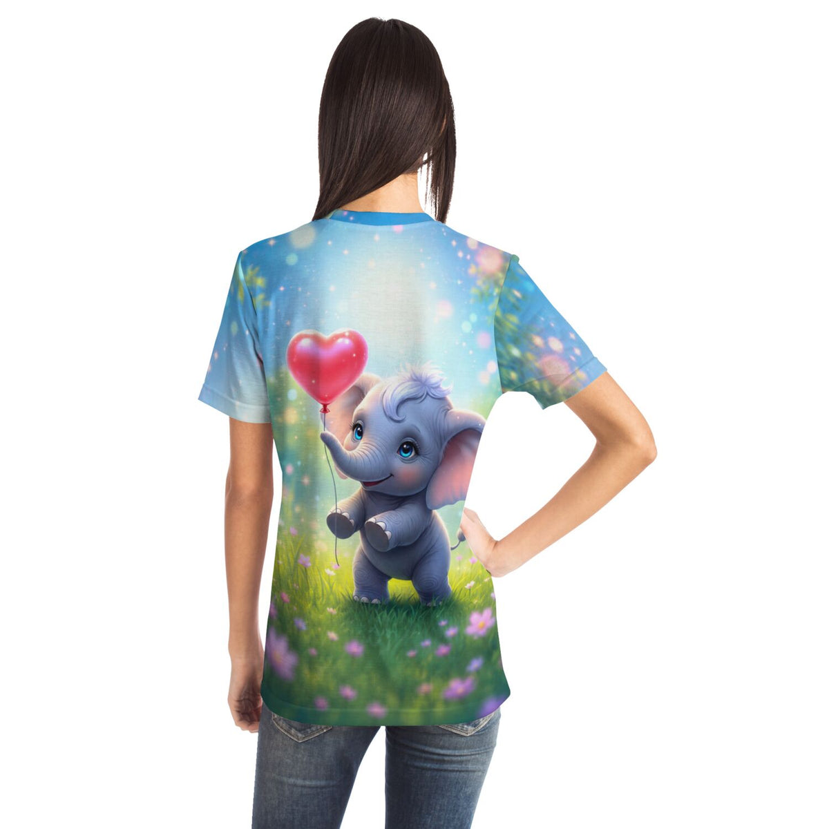 T-Shirt für Erwachsene mit süßem Elefanten-Motiv und Herzballon, passend zum kreativen Stil von Diamond Painting