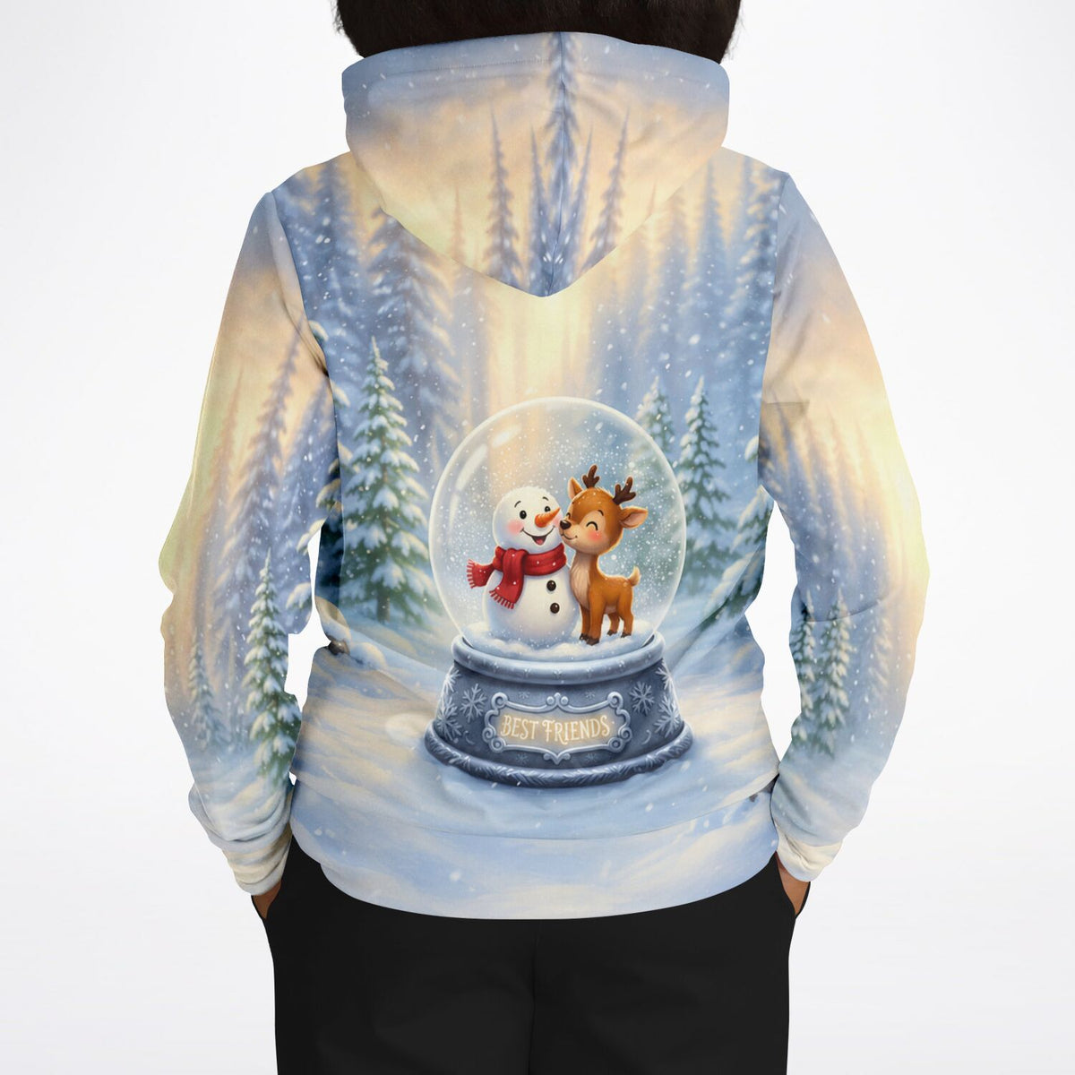 Dreamer Hoodie Best Friends mit Schneemann und Rentier in Schneekugel, winterliches Motiv passend zu Diamond Painting Art