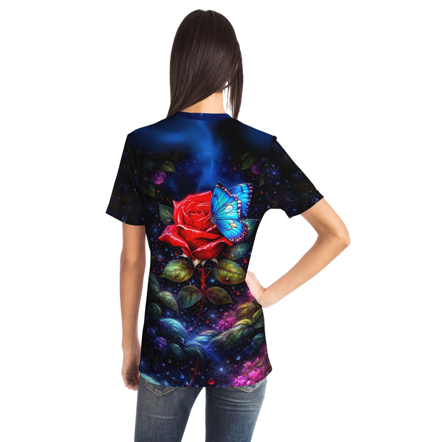 Dreamer T-Shirt - Rote Rose trifft blauen Schmetterling