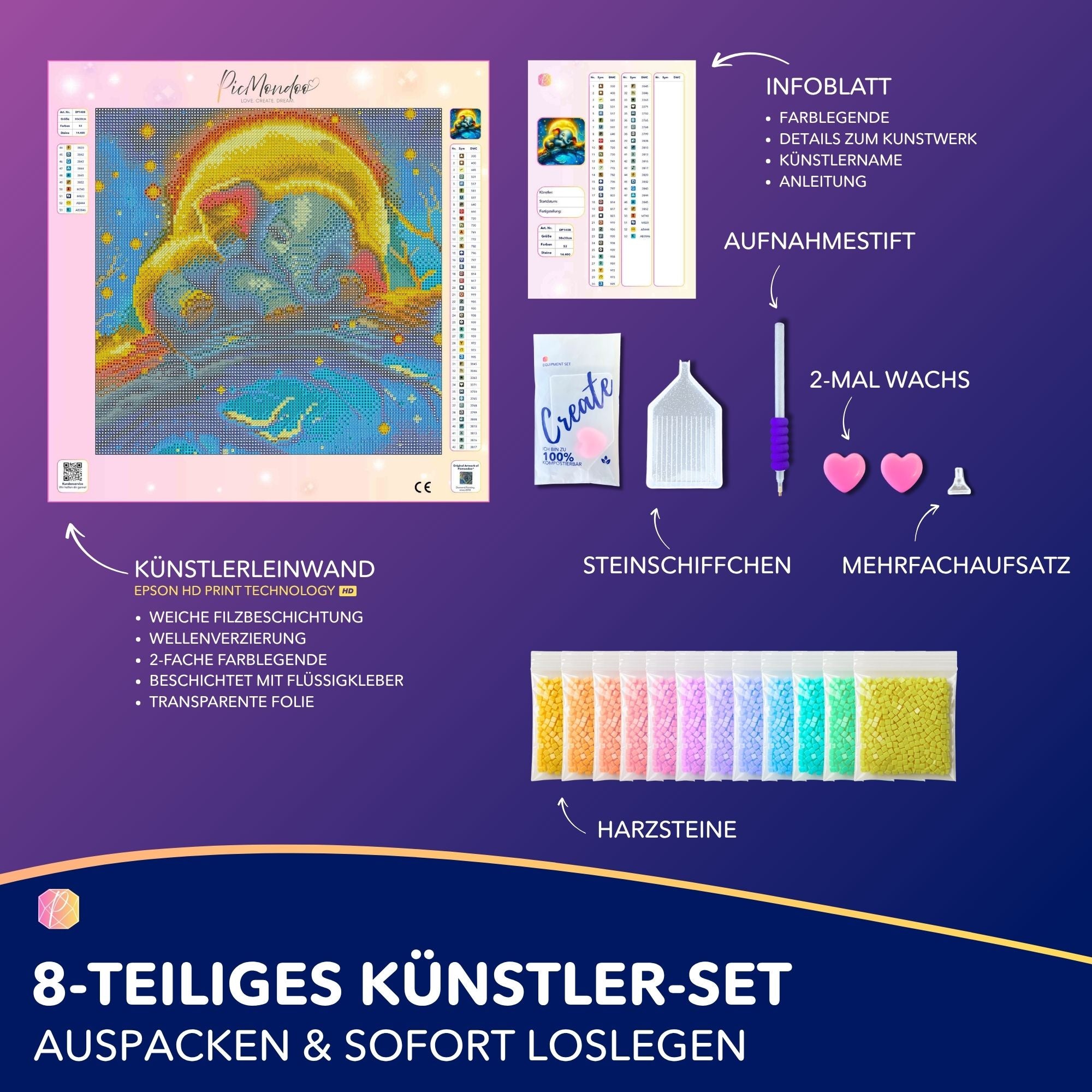 Diamond Painting - Mondschein Elefant