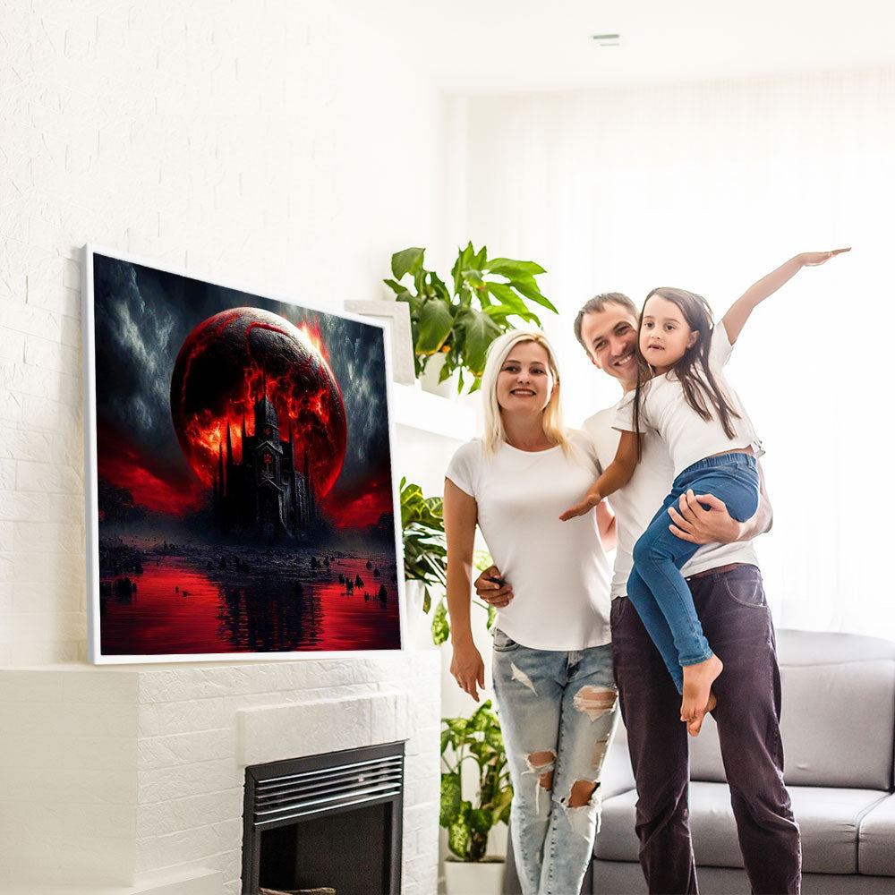 Diamond Painting Bild Schloss im Feuerball