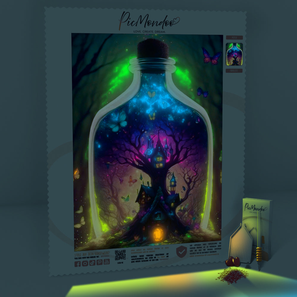 Diamond Painting Leuchtbild Special Leinwand XXL Häuschen im Glas