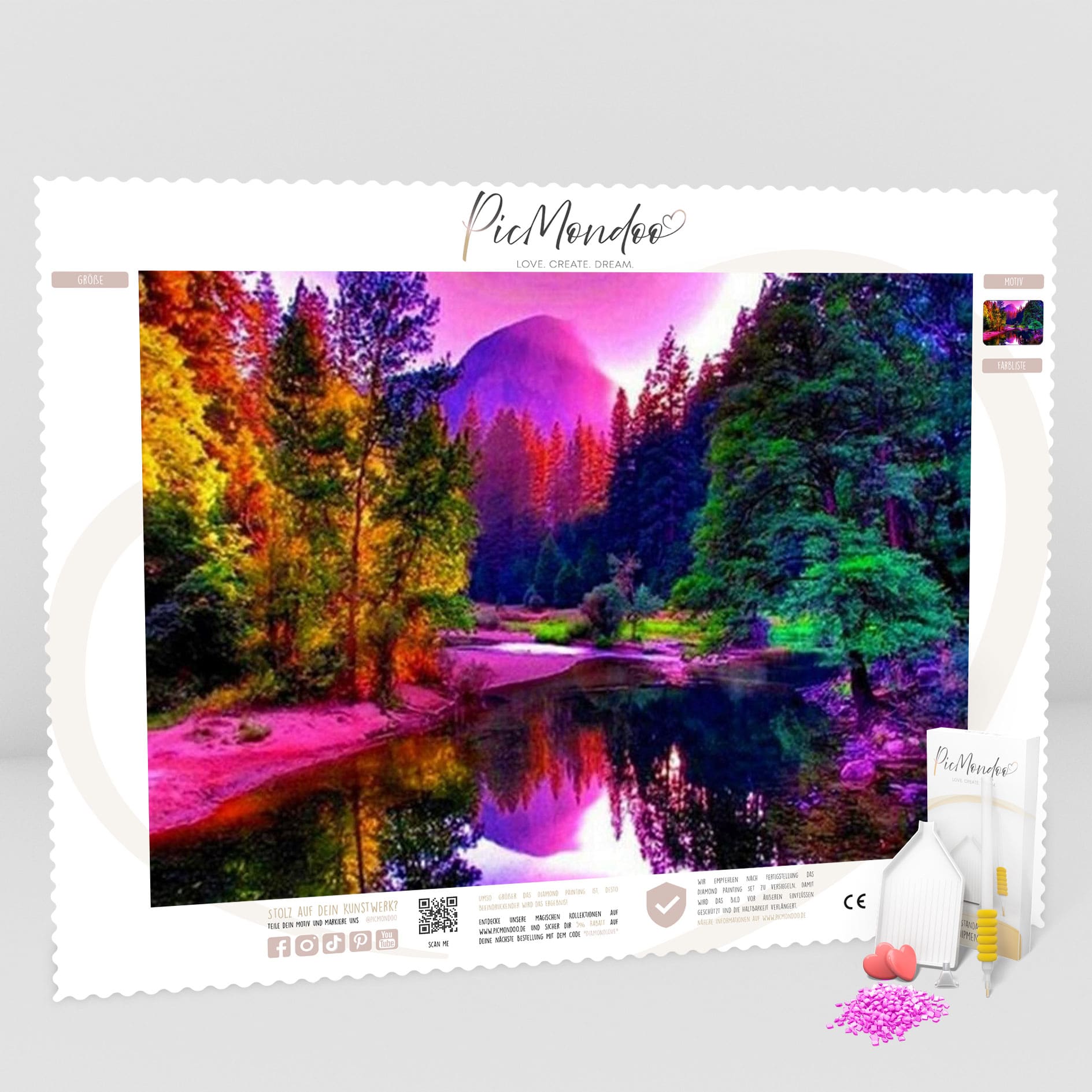 Diamond Painting Leinwand Waldblick im Farbenmeer