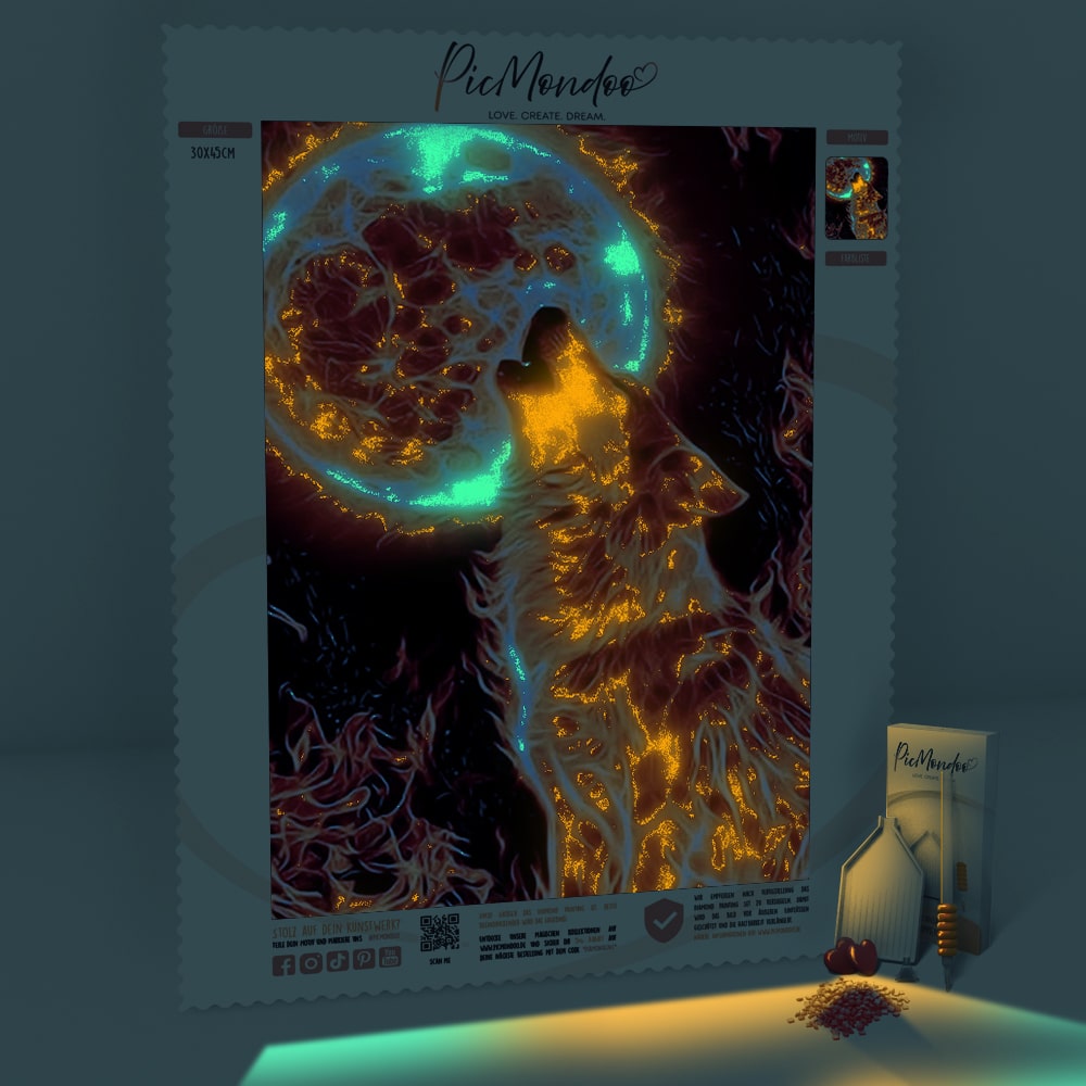 Diamond Painting Leuchtbild Special - Fire Wolf