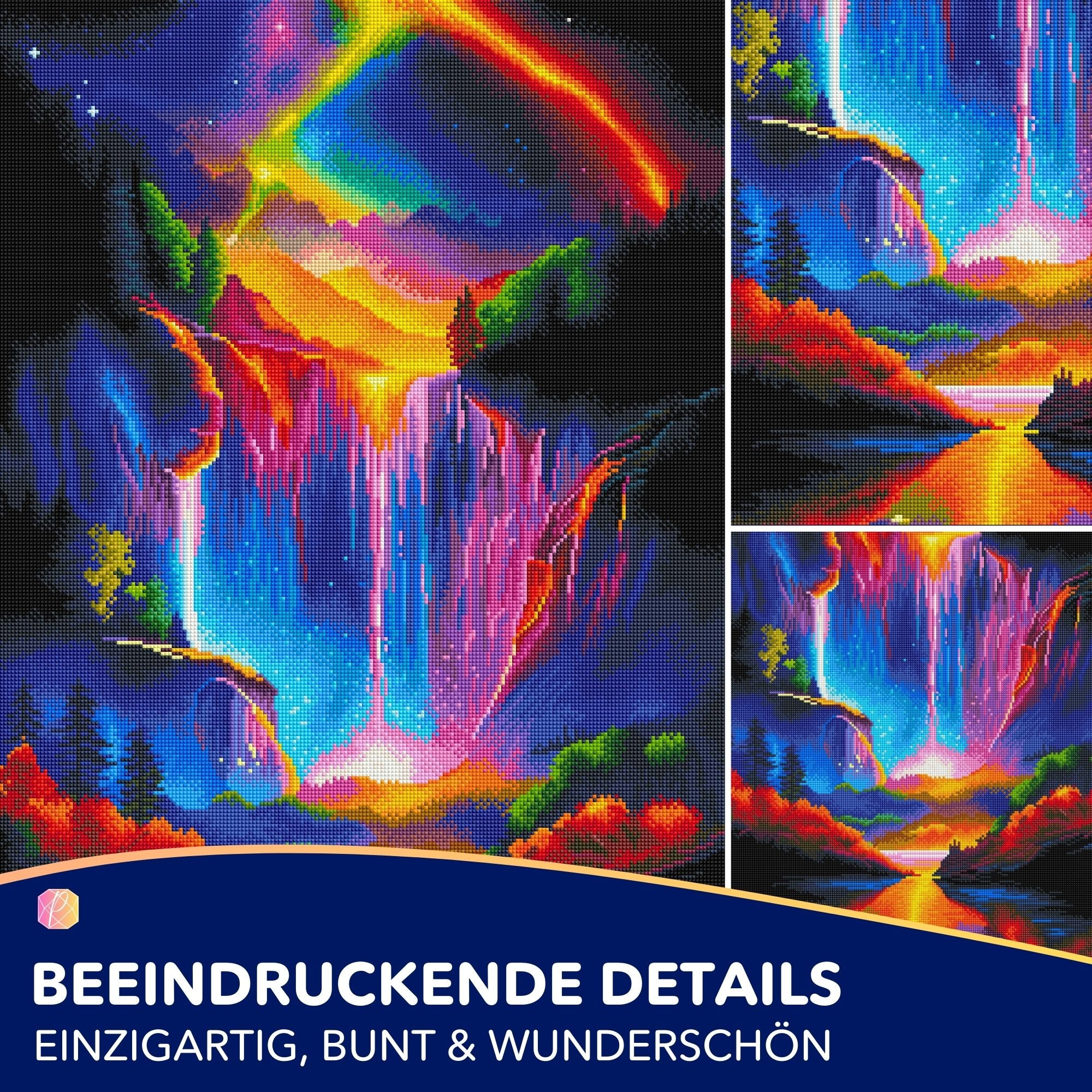 Diamond Painting - Nachtleuchten am Wasserfall