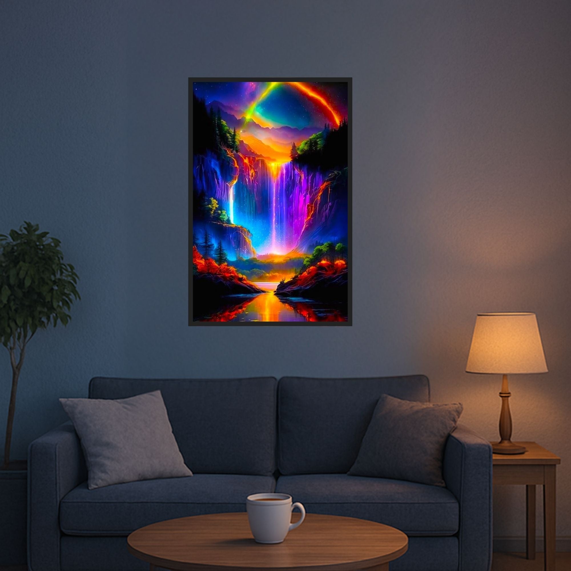 Diamond Painting - Nachtleuchten am Wasserfall