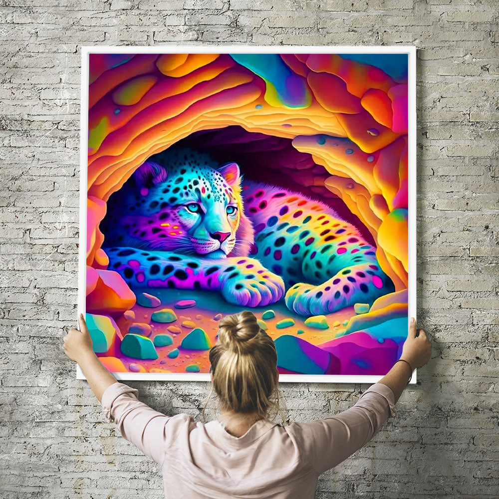 Diamond Painting Wandbild Fantasie Leopard in der Höhle