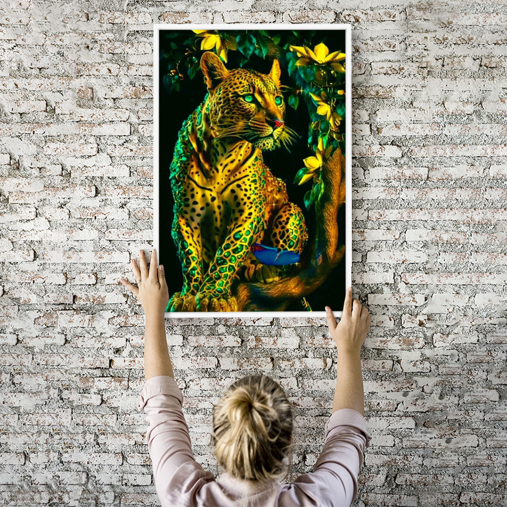 Diamond Painting Wandbild Leopard mit goldenem Fell