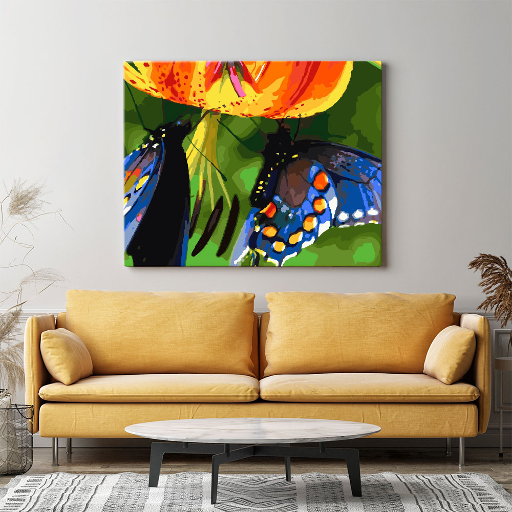 Malen nach Zahlen Set Wandgestaltung Blue Butterflies