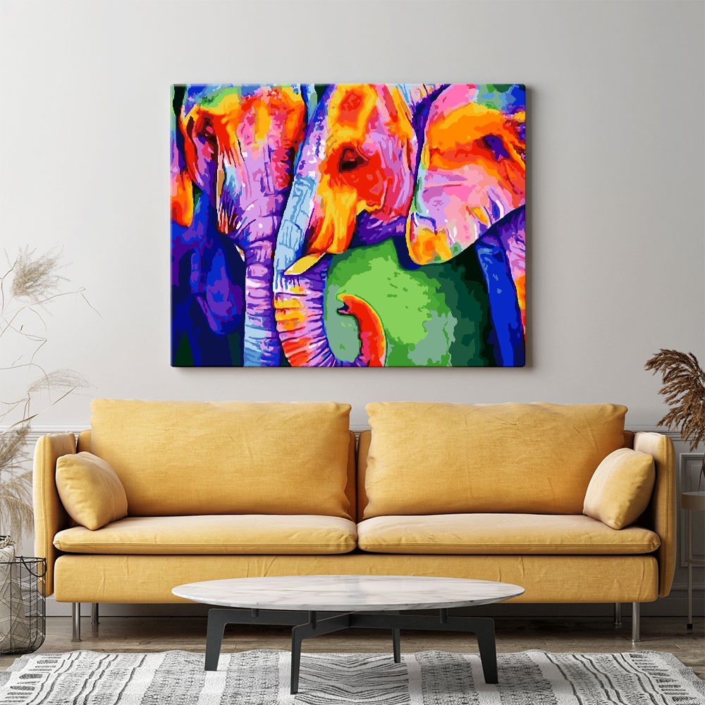 Malen nach Zahlen Set Wandgestaltung Bunte Elefanten