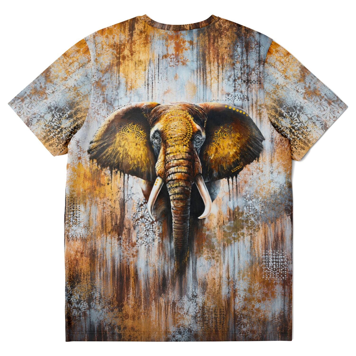 T-Shirt mit künstlerischem Elefanten-Motiv, im Stil von Malen nach Zahlen für Erwachsene gestaltet