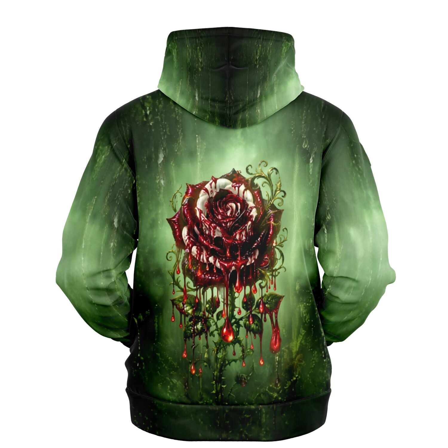 Dreamer Hoodie in Grün mit detailliertem Rosen-Motiv, das stilvoll an Vorlagen für Malen nach Zahlen erinnert
