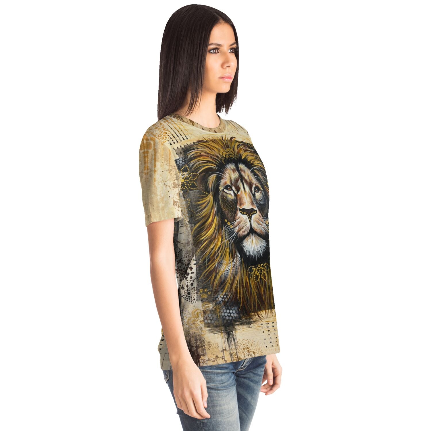 T-Shirt mit Löwe-Motiv im Stil von Malen nach Zahlen und Diamond Painting Kunstwerken