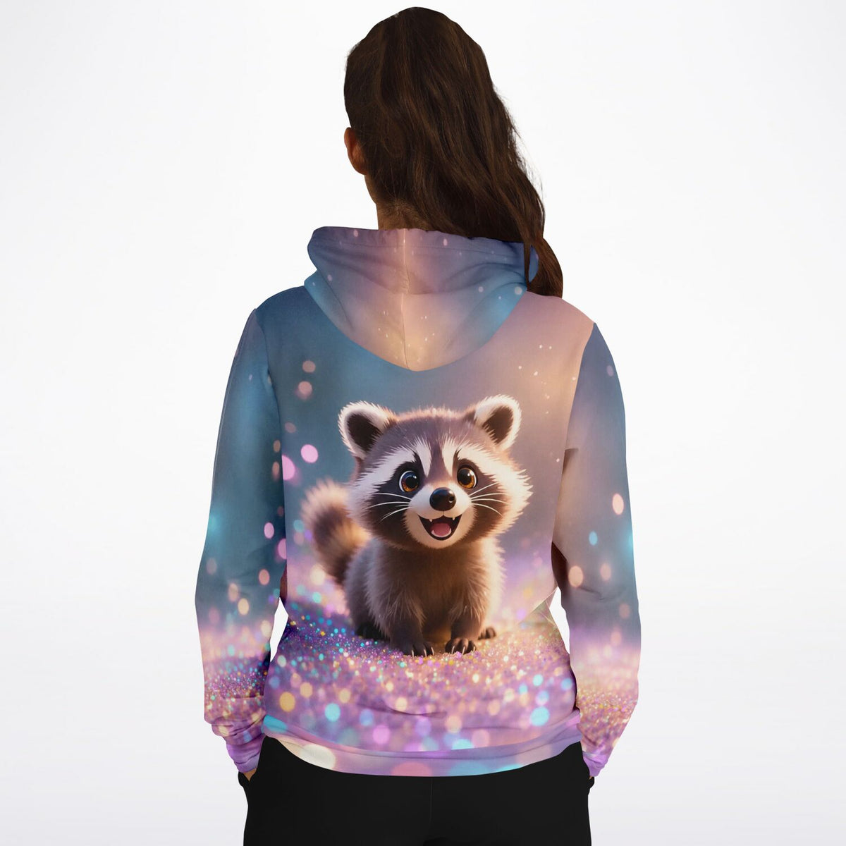 Dreamer Hoodie mit Waschbär-Motiv und funkelndem Glitzer-Effekt für Fans von Diamond Painting und DIY-Kunstwerken