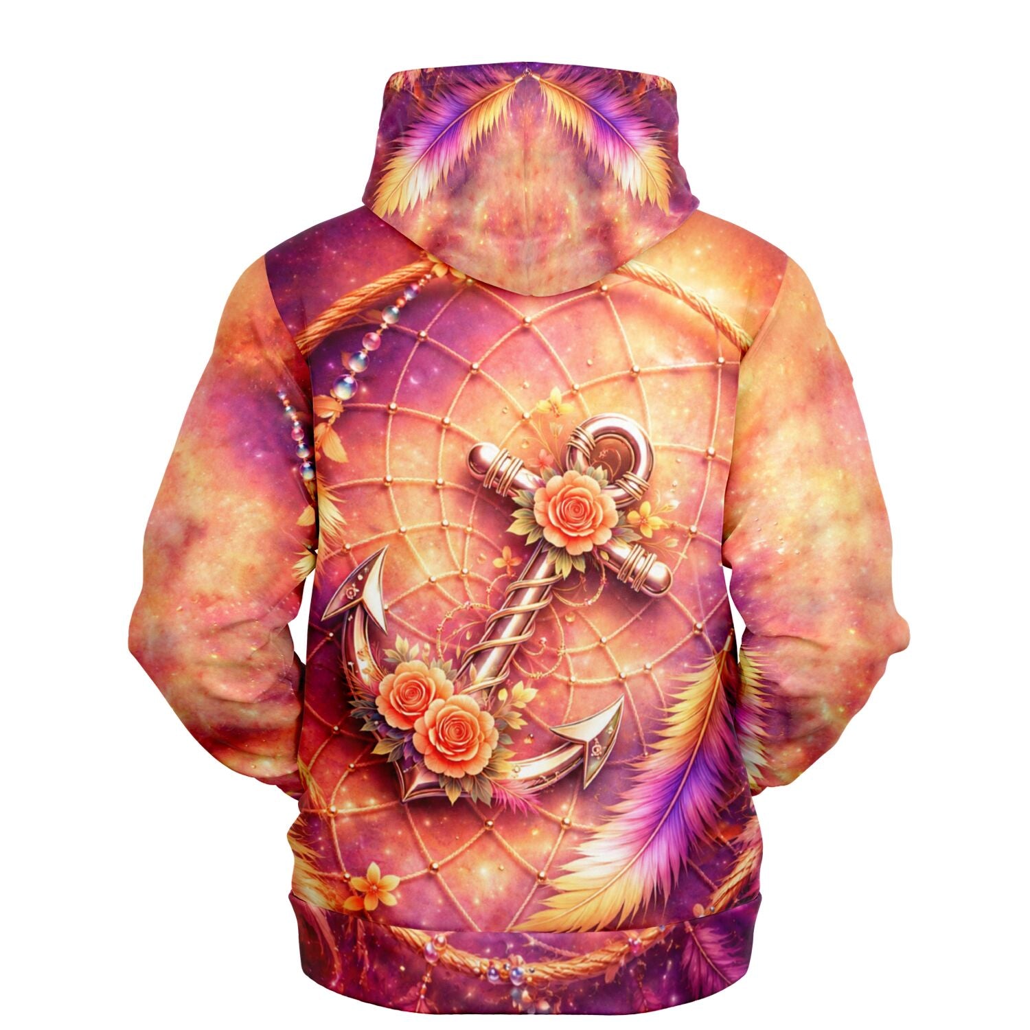 Dreamer Hoodie mit Anker- und Traumfänger-Motiv in leuchtenden Sommerfarben, ideal für Diamond Painting Fans.