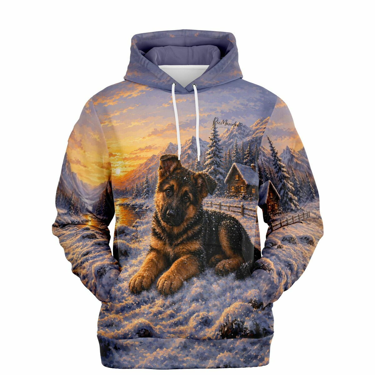 Dreamer Hoodie mit Schäferhund-Motiv im Winter, inspiriert von Diamond Painting und Malen nach Zahlen Designs.