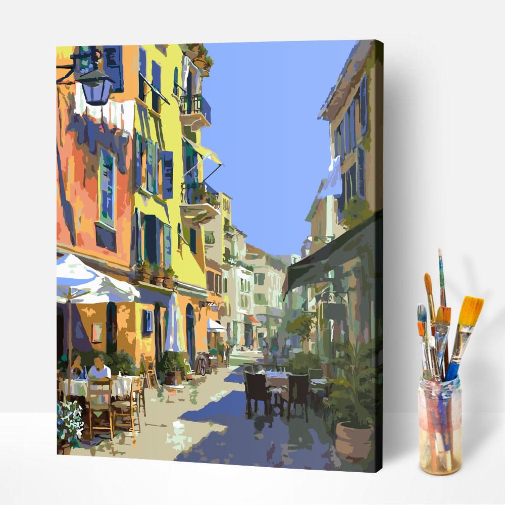 Malen nach Zahlen Set Leinwand Romantische Gasse